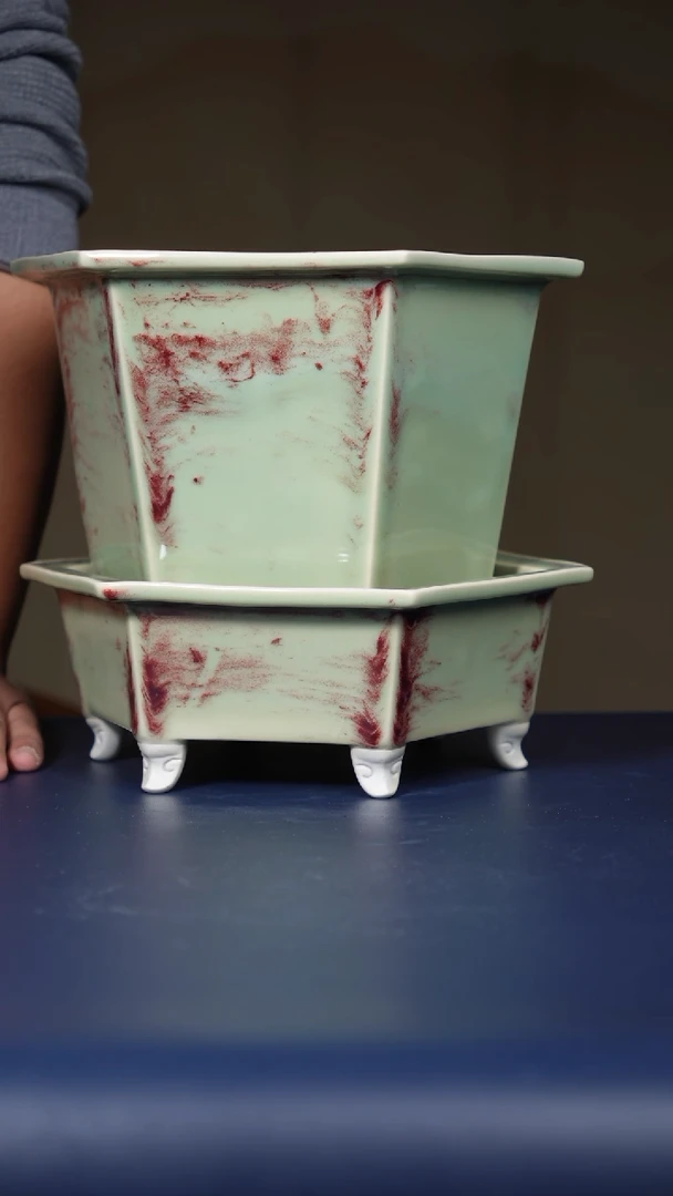 【闪购商品】摆件微瑕钧瓷玉石釉六方盆