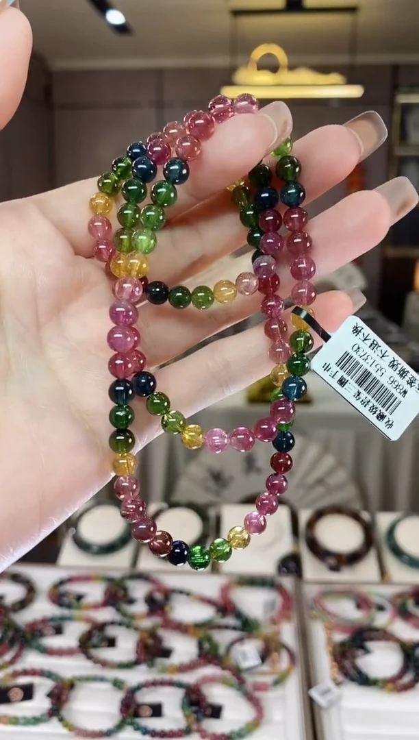 【闪购商品】碧玺三圈手串5mm+未镶嵌一物一证dan