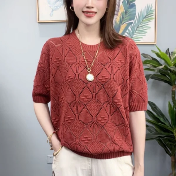 法式镂空针织衫毛衣女2025夏装新款时尚洋气宽松显瘦减龄百搭上衣