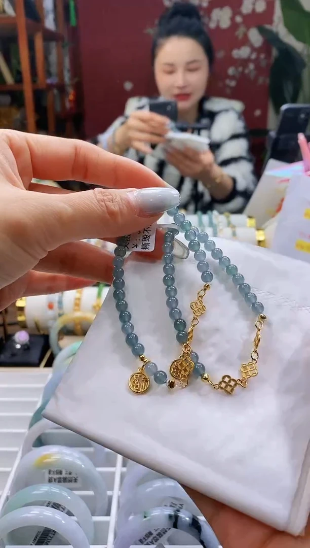 【闪购商品】翡翠手串银S925镶嵌52海蓝手串* 多样性发其一