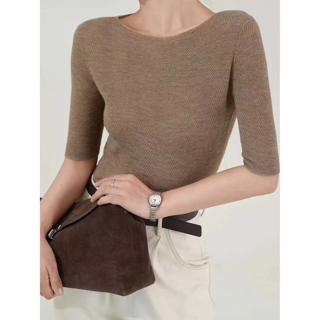 B 门店39&9！万金油T恤」品质扬子纱绵羊毛蚕丝显瘦中袖打底衫T4714