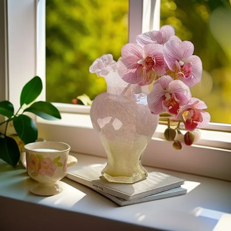 ins风粉色芬顿玻璃花瓶中古人鱼姬酒柜摆件高档大气轻奢风格