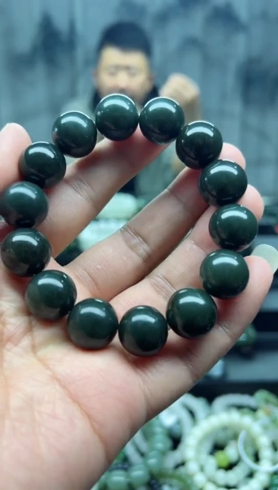 未镶嵌手串和田玉且末孔雀蓝卡16纯天然拍一发一