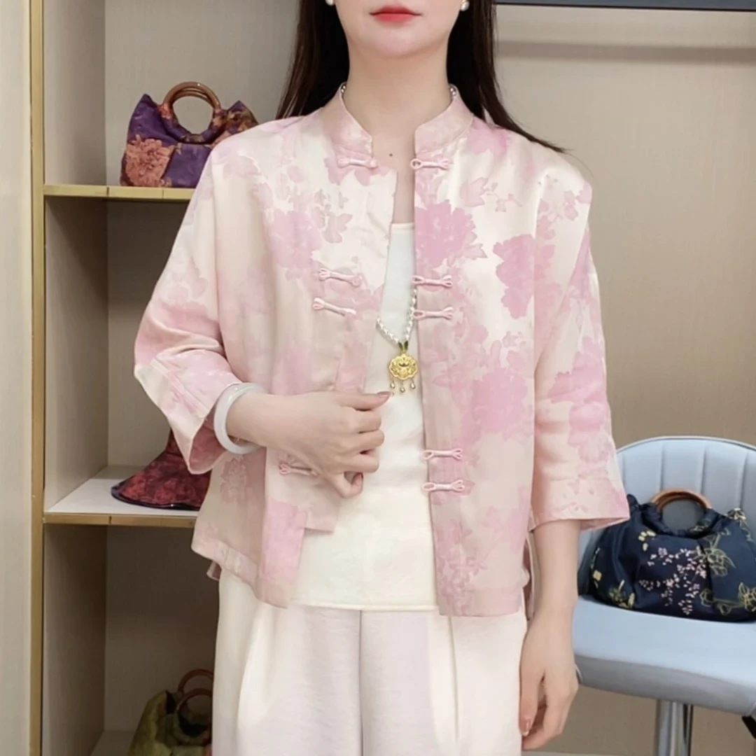 新中式淡雅提花外套夏季新款国风时尚气质盘扣显瘦女装上衣