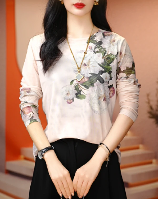 早秋肌肤网纱上衣透气双层高级百搭套头