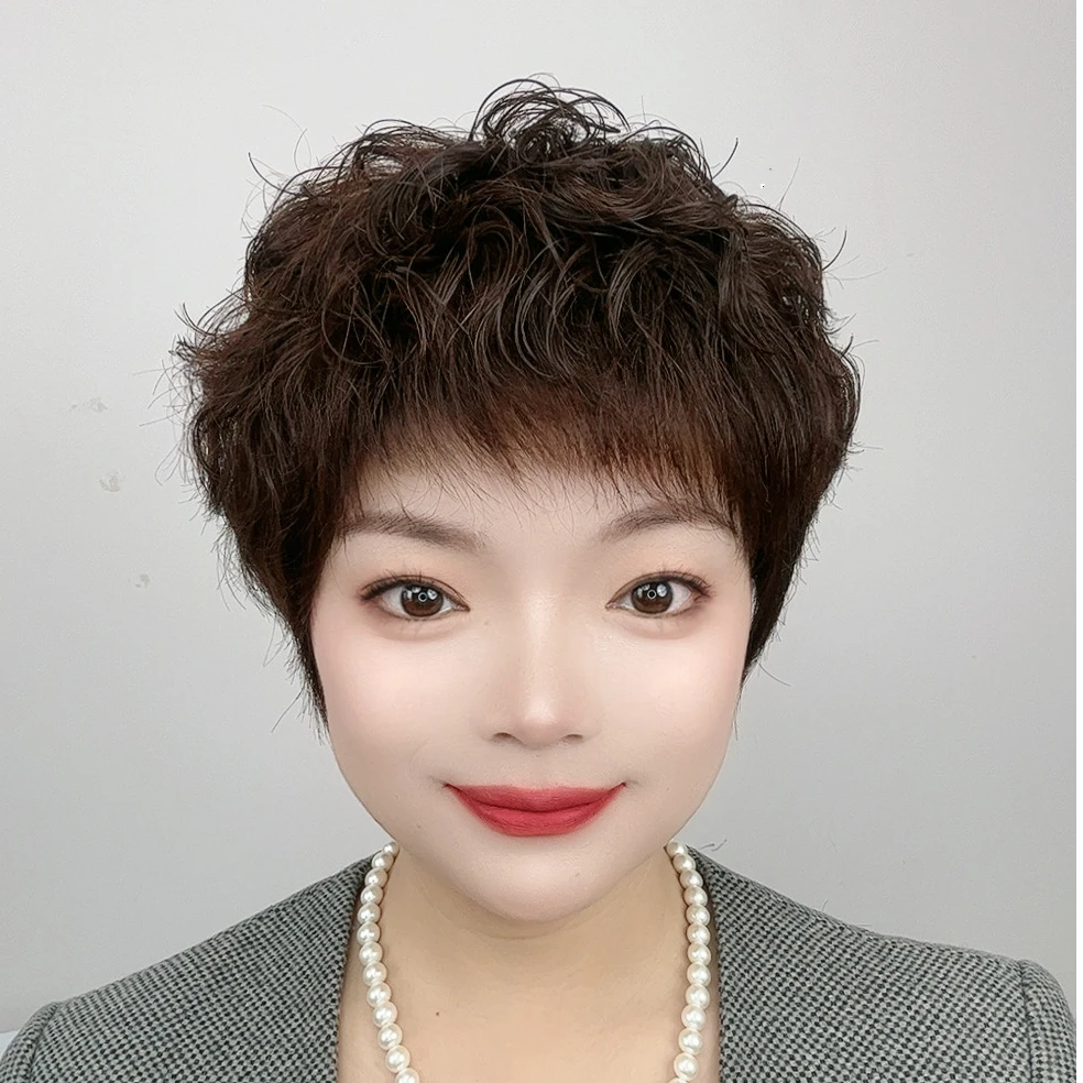 全手织满头卷时尚洋气遮盖白发增发量整顶假发套中老年妈妈假发套