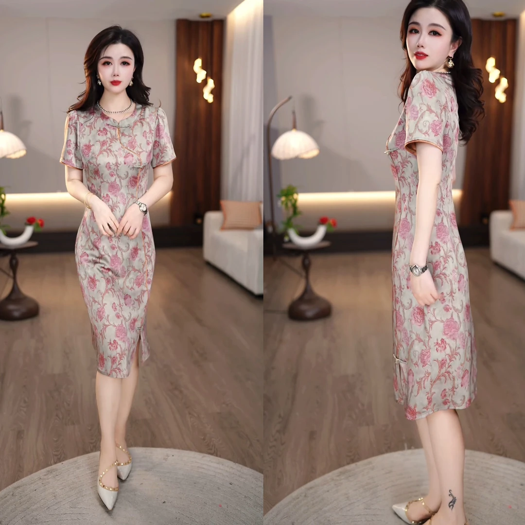 2025夏季新款复古气质减龄时尚洋气显瘦碎花中式旗袍连衣裙M-4XL