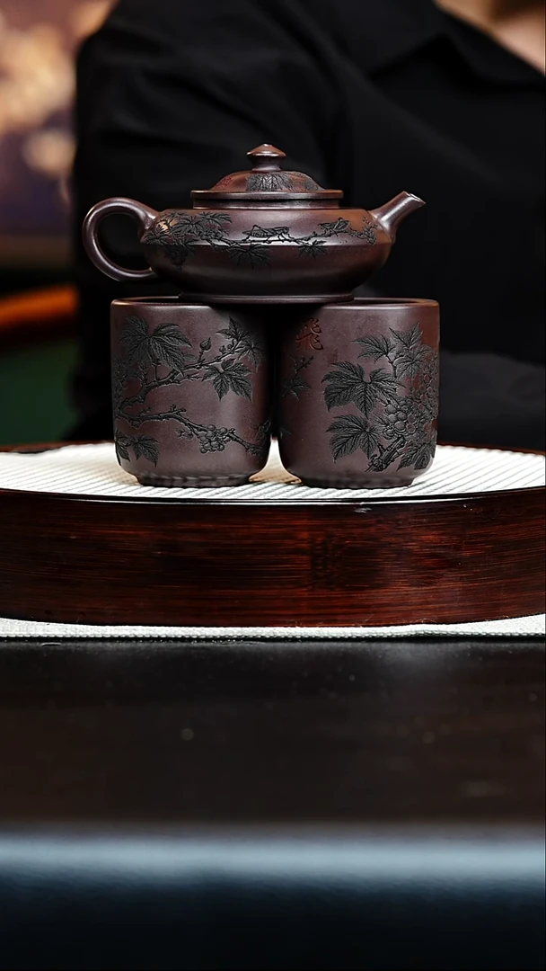 茶壶紫砂宜兴紫砂 合欢（一壶两杯）