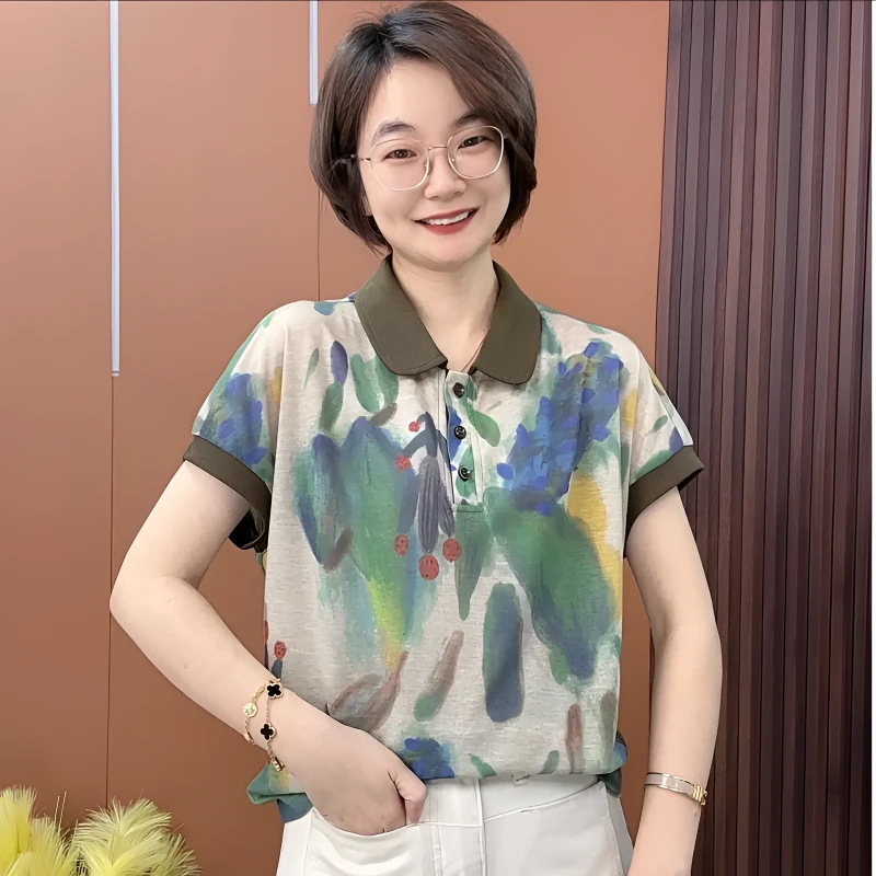 2025夏季新款翻领撞色时尚洋气显瘦女士上衣Q33