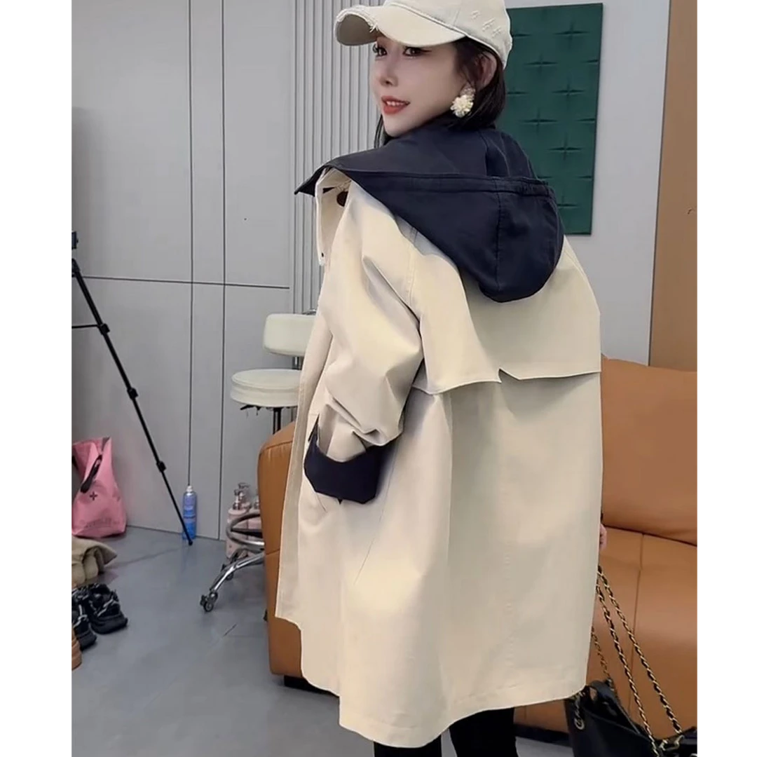 高级感两面穿风衣外套女中长款2025秋季新款英伦风连帽小个子风衣