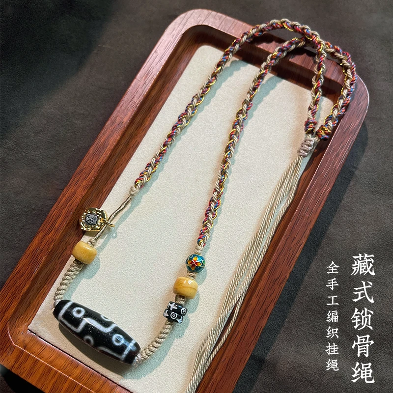 手搓棉项链唐卡佛牌毛衣链横穿锁骨藏式挂件绳脖子绳佛牌挂绳
