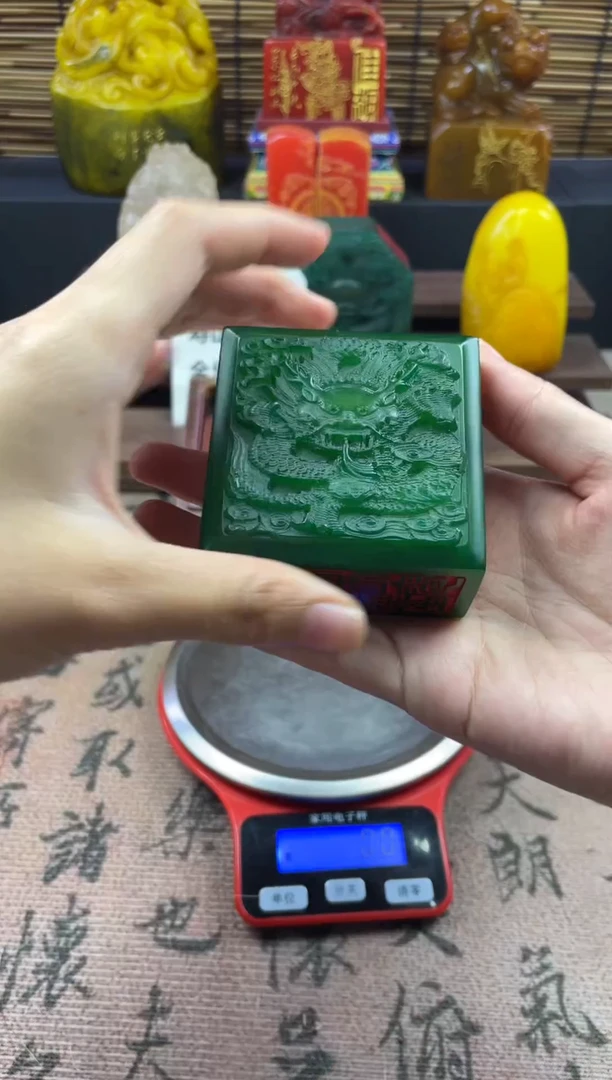 寿山石印石绝绿五面印