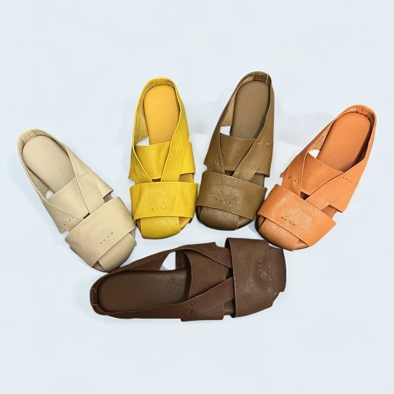 3219手工百搭夏季时尚浅口包头复古豆豆鞋单鞋