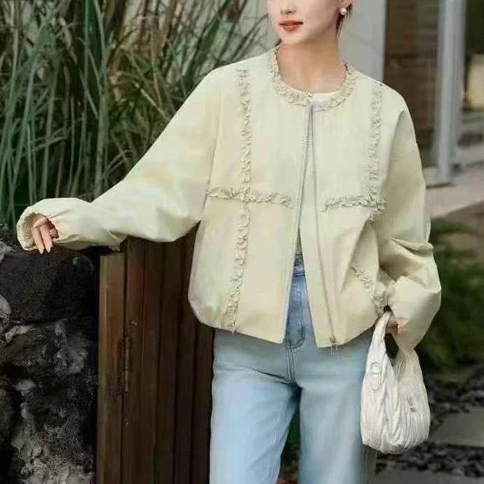 【锦衣服饰】QGWZ 5776（25776）时尚木耳边拼接圆领短外套