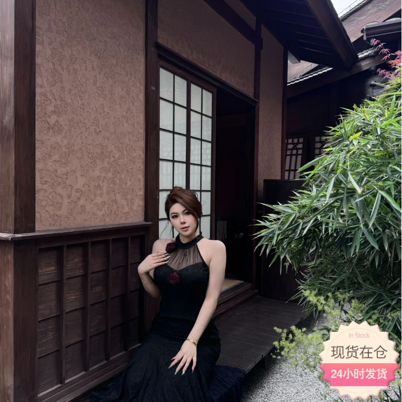 胖婷大码定制胖mm「娇俏妩媚」夏季气质步步生莲鱼尾挂脖礼服长裙