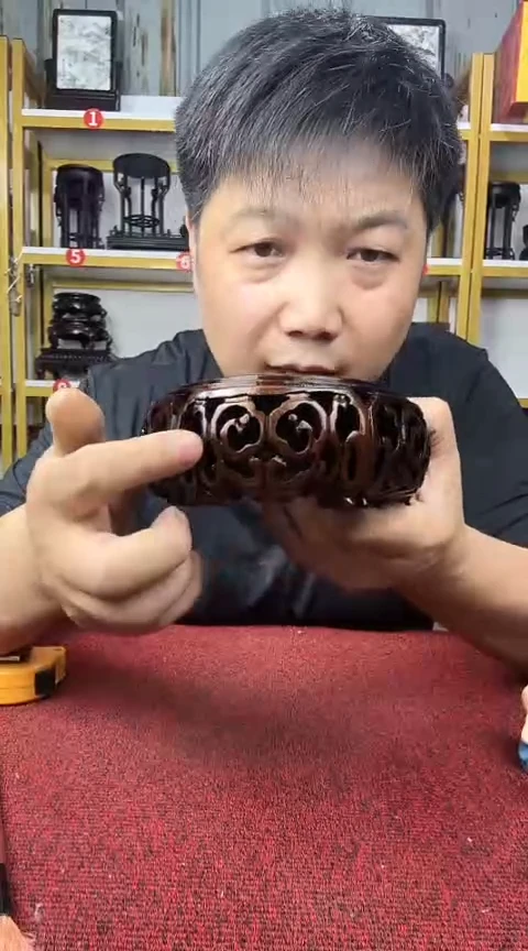 木非洲黑檀精工雕花圆底座内径10/外围14//5.5CM