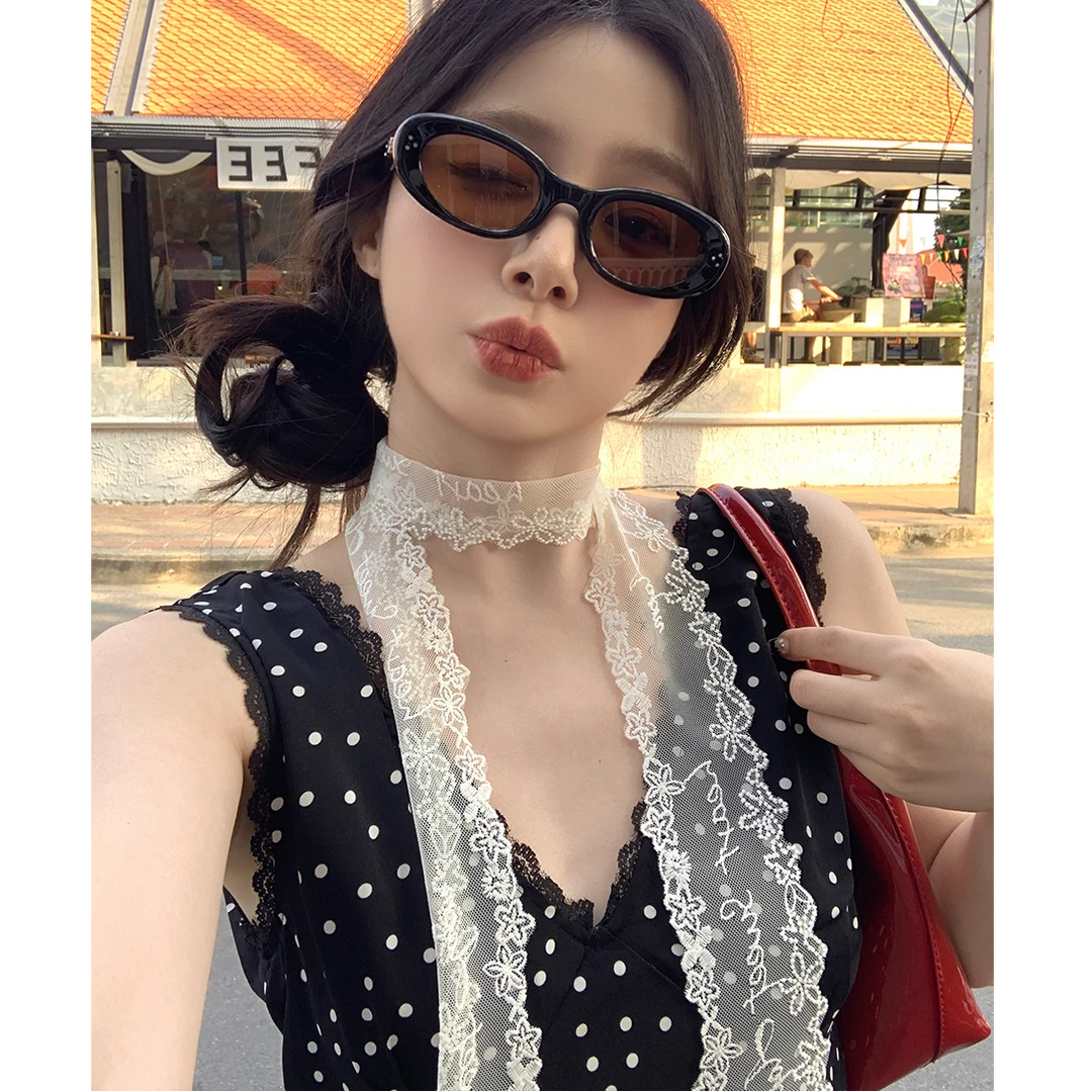 "搭配小心机"韩国超仙蕾丝长条锁骨领巾丝巾女春季多功能飘带腰带