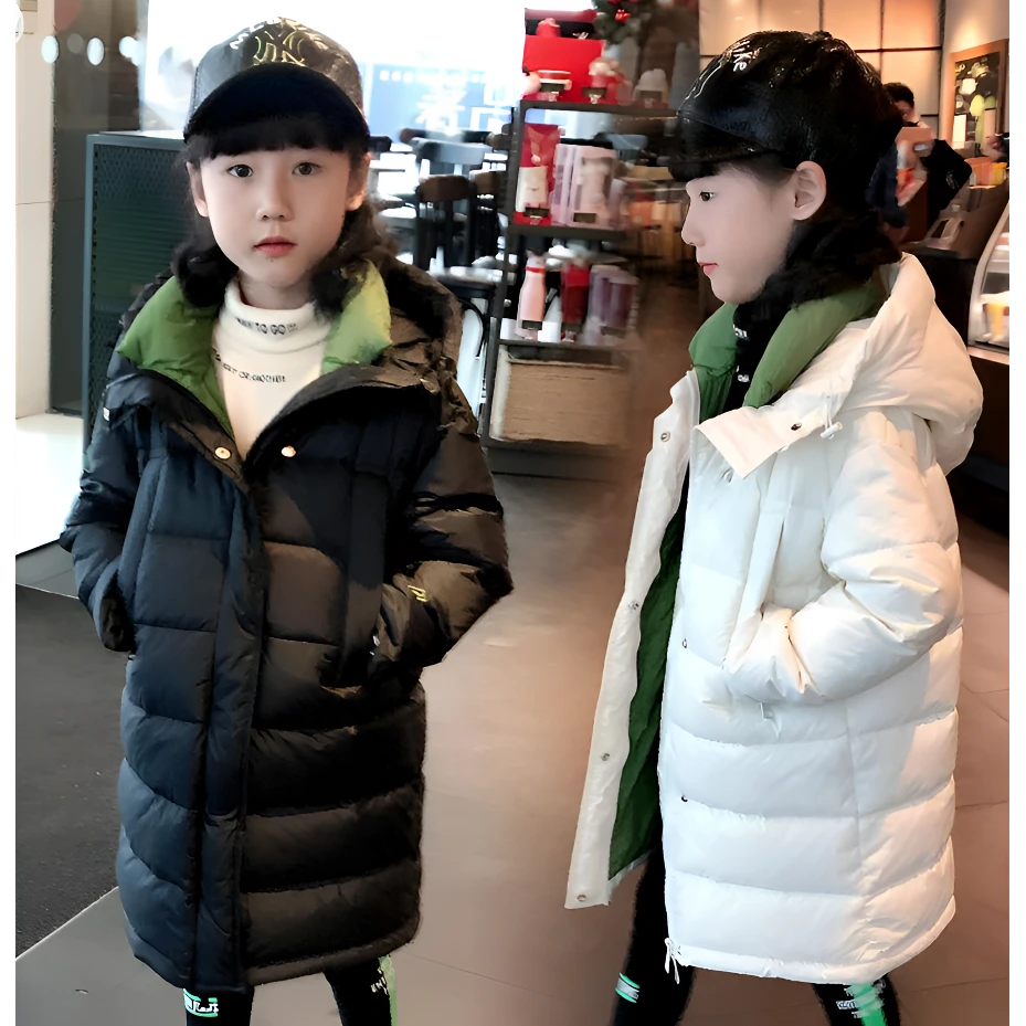 儿童羽丝绒丝服冬季加厚中长款男童女童中大童时尚童装保暖外套