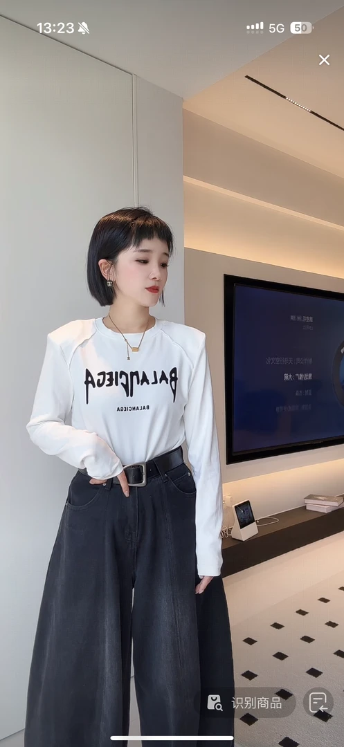 【彩丽家】设计感T恤印花百搭时尚常规款长袖百搭女