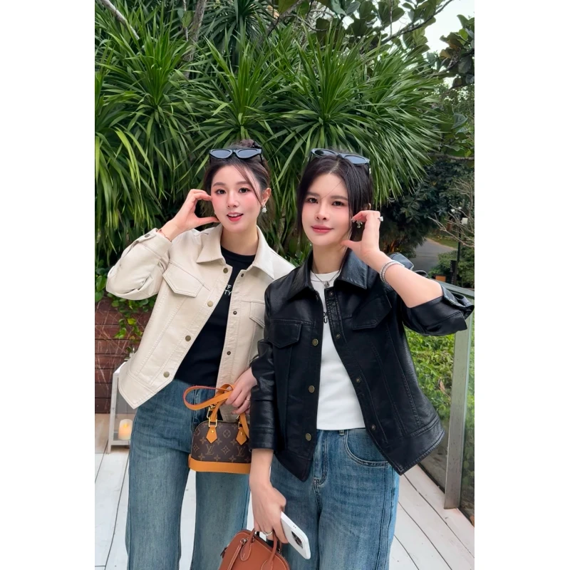 宿慕女款外套春季时尚翻领皮衣外套M000A3小雨女装洋气轻奢小雨