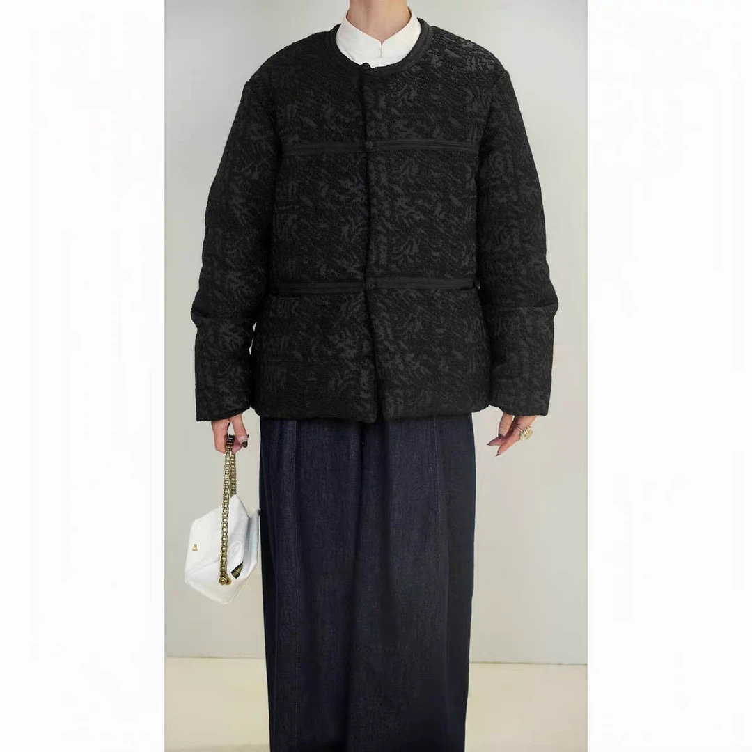 普鲁斯特的晨露 浮雕肌理感新中式国风盘扣冰岛北极鸭绒羽绒服女