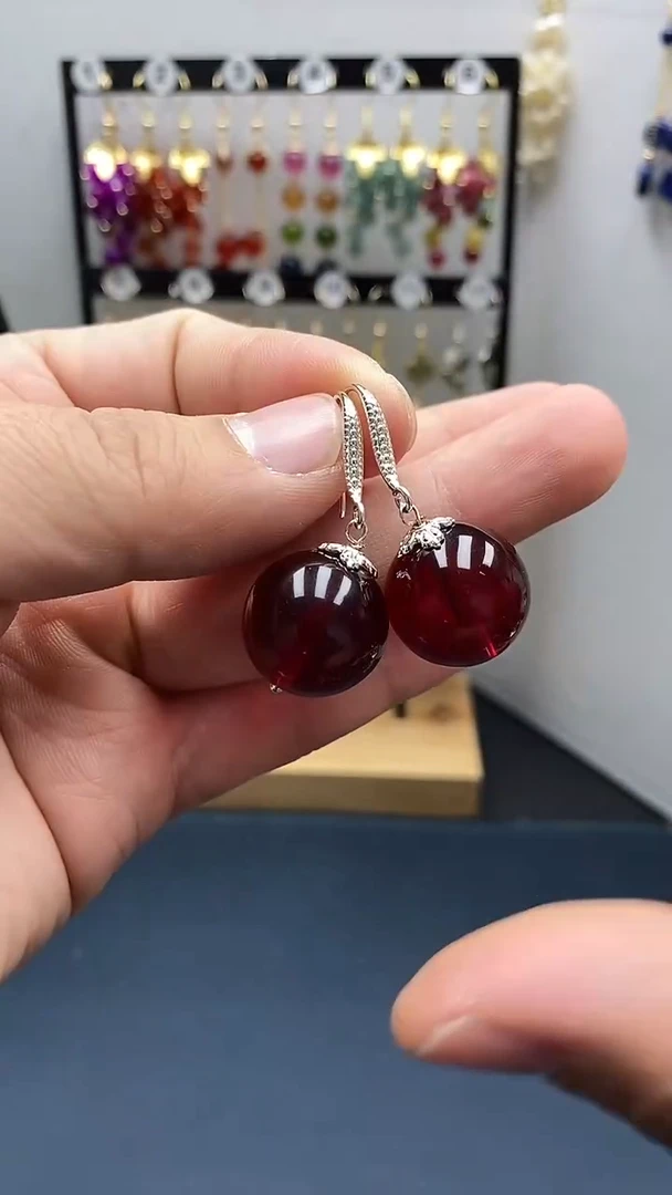 【闪购商品】血珀耳饰银S925镶嵌尺寸18mmW2