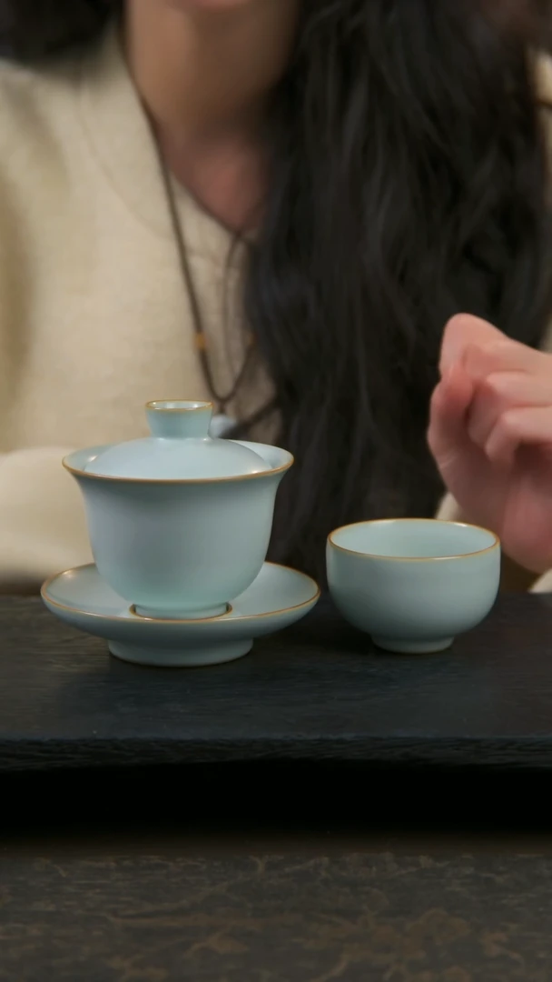 【闪购商品】杯望月盖碗+温文杯（开片不开片可选）