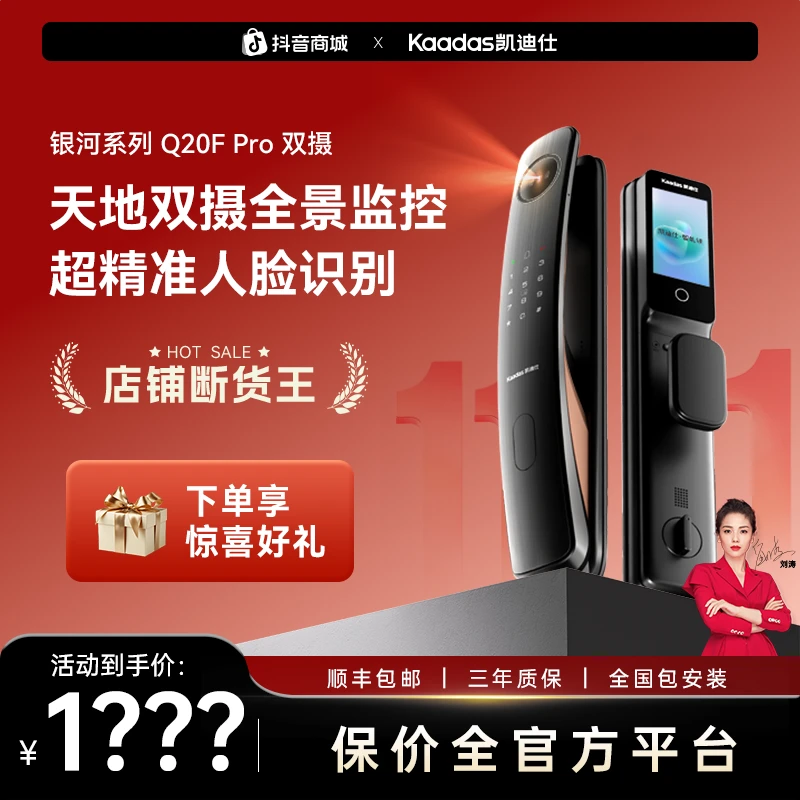 【销售破亿爆款】凯迪仕Q20F Pro（双摄）智能门锁人脸24H双摄哨兵GB
