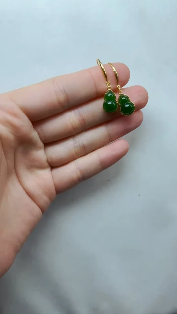 和田玉银S925镶嵌耳饰葫芦耳钩06