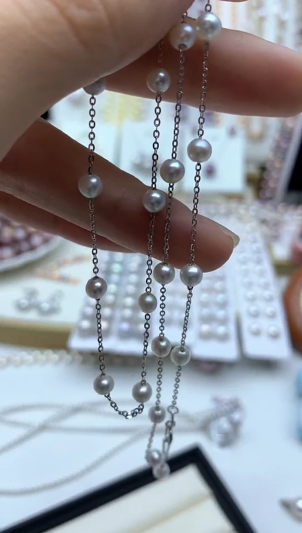 淡水珍珠银S925镶嵌颈饰项链