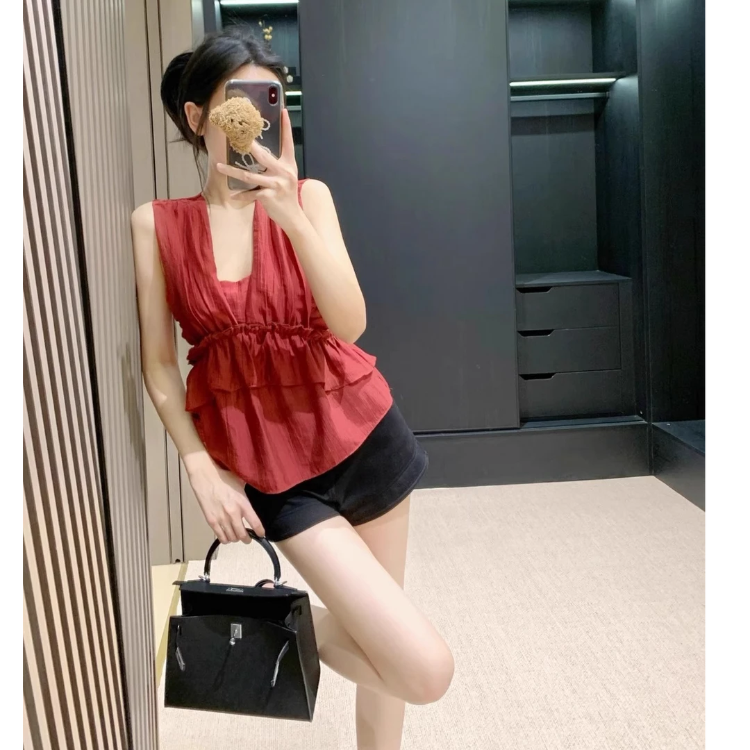 【现货】Leathercat无袖上衣法式纯欲修身显瘦气质背心女2025夏新款