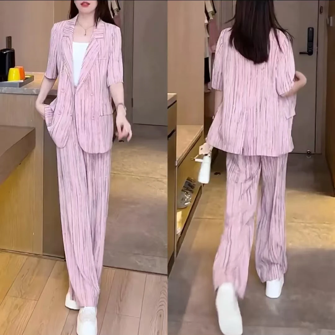 时尚西服套装女2025春夏装新款短袖西装高级感休闲薄款两件套2241