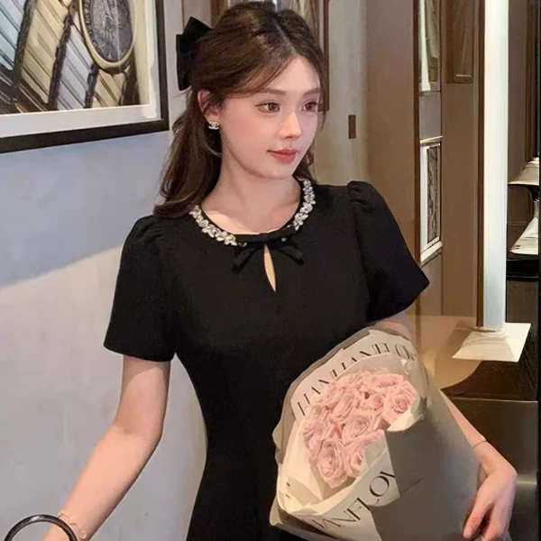 （现货）少女感重工钻领MIU系千金风连衣裙高级感订婚生日礼裙1752