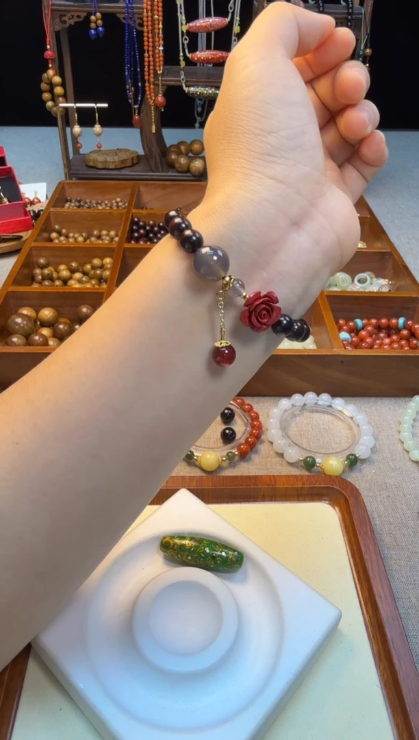 未镶嵌檀香紫檀（小叶紫檀）手串原创DIY设计款玫瑰花手串