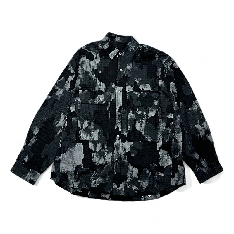 春秋新款韩版宽松花色工装翻领夹克休闲潮流时尚外套10009