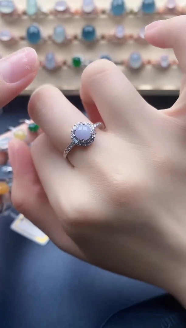 翡翠戒指银S925镶嵌一物一证一礼盒