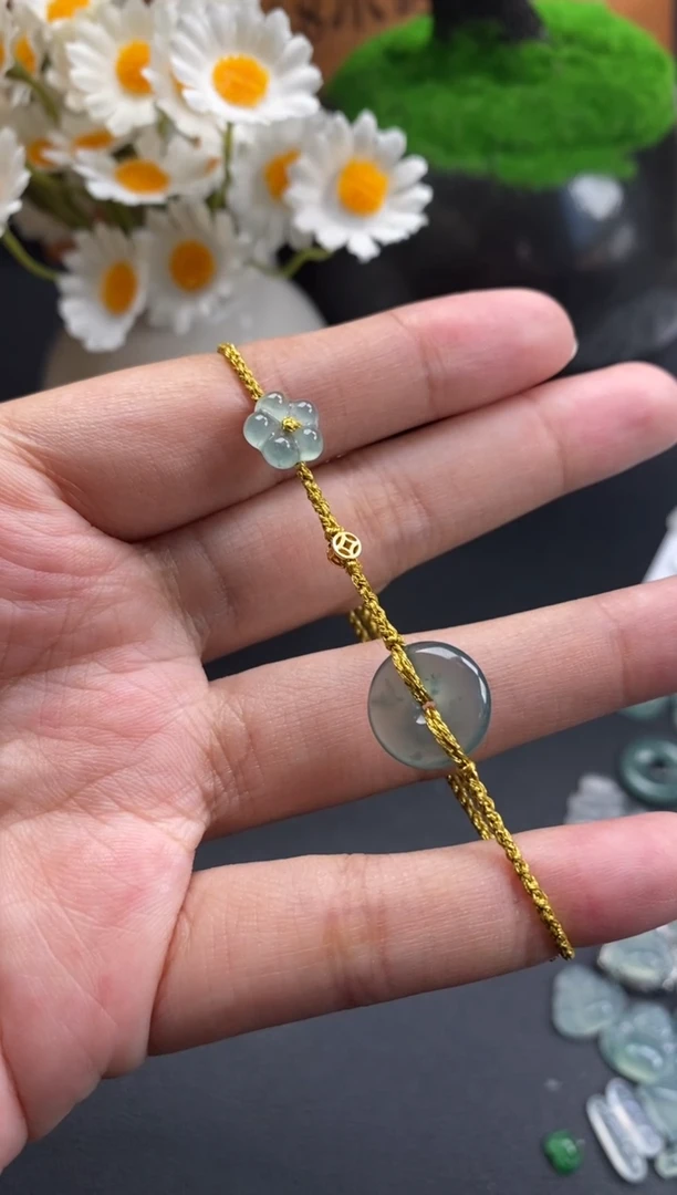 颈饰未镶嵌翡翠平安扣花花手绳