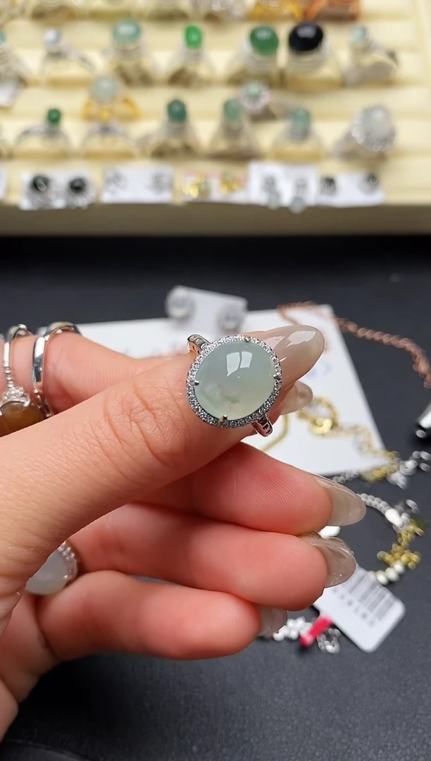 【闪购商品】翡翠戒指银S925镶嵌缅甸翡翠3   3+9