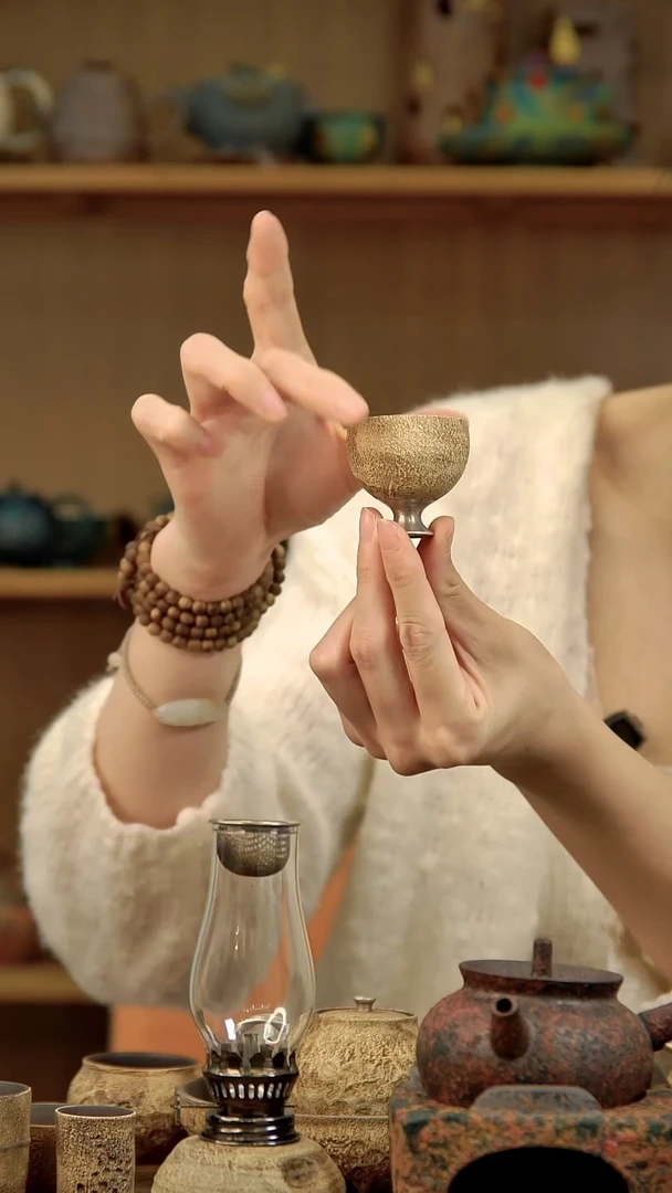 言野手作 粉引仿古葫芦杯