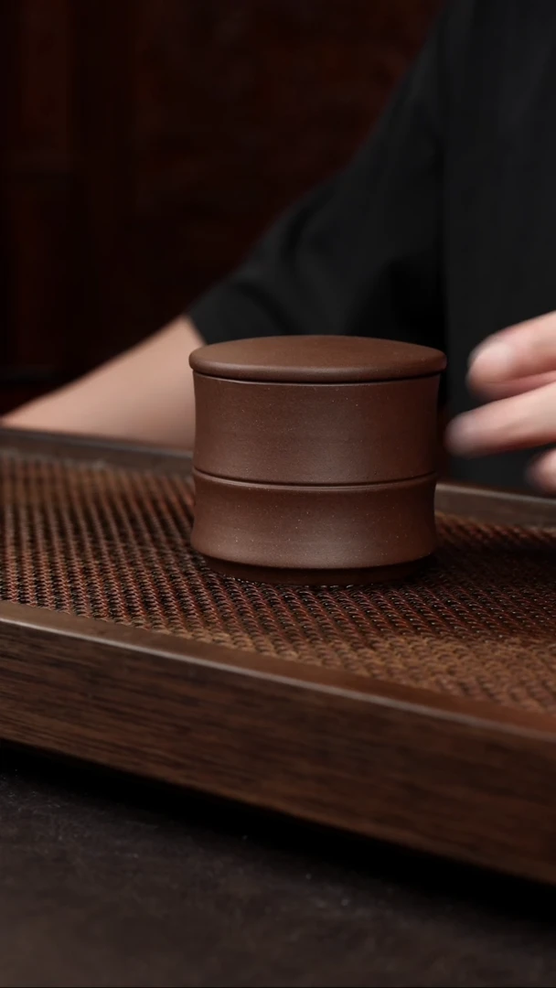 茶壶紫砂紫泥竹节茶叶罐