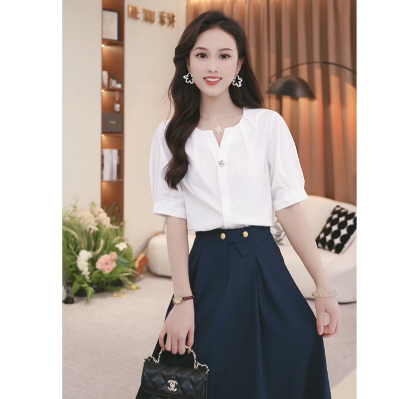 法式设计感短袖衬衫女2025夏季新款时尚气质上衣TU27895