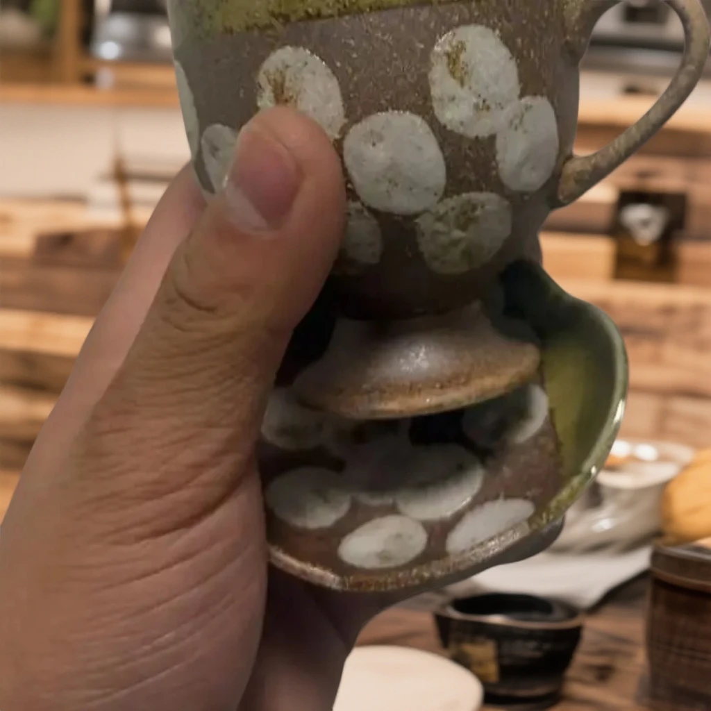 釉下彩高脚咖啡杯手工剃釉宝相纹情侣家用喝水杯