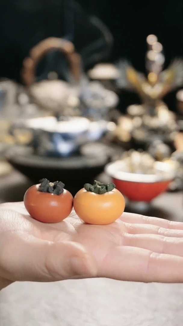 【闪购商品】迷你紫砂柿子手工茶宠一对