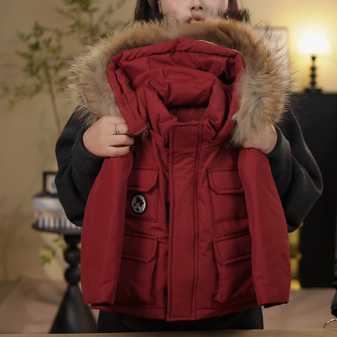 2025连帽带毛领保暖冬季羽绒服儿童宽松百搭外套