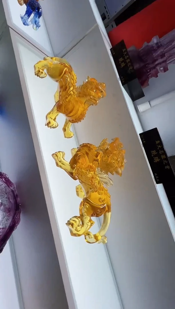 琉璃手工艺品古法脱蜡琉璃28貔貅-对摆件