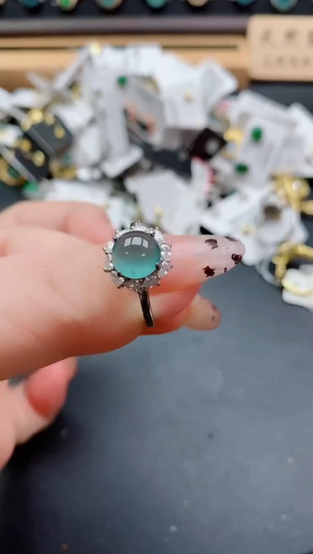 银S925镶嵌戒指翡翠1