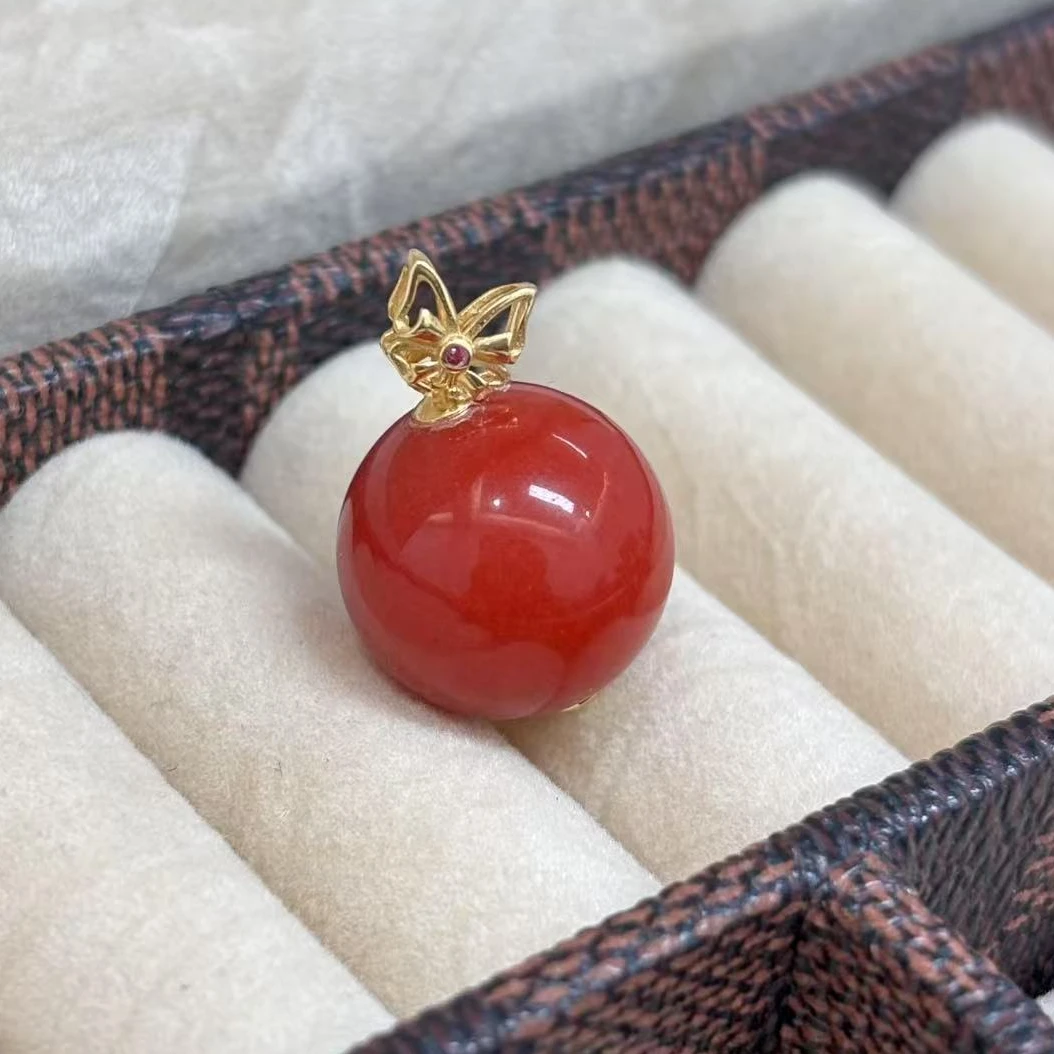 S925南红大单珠蝴蝶扣头吊坠15m+*（多样性单个发货）