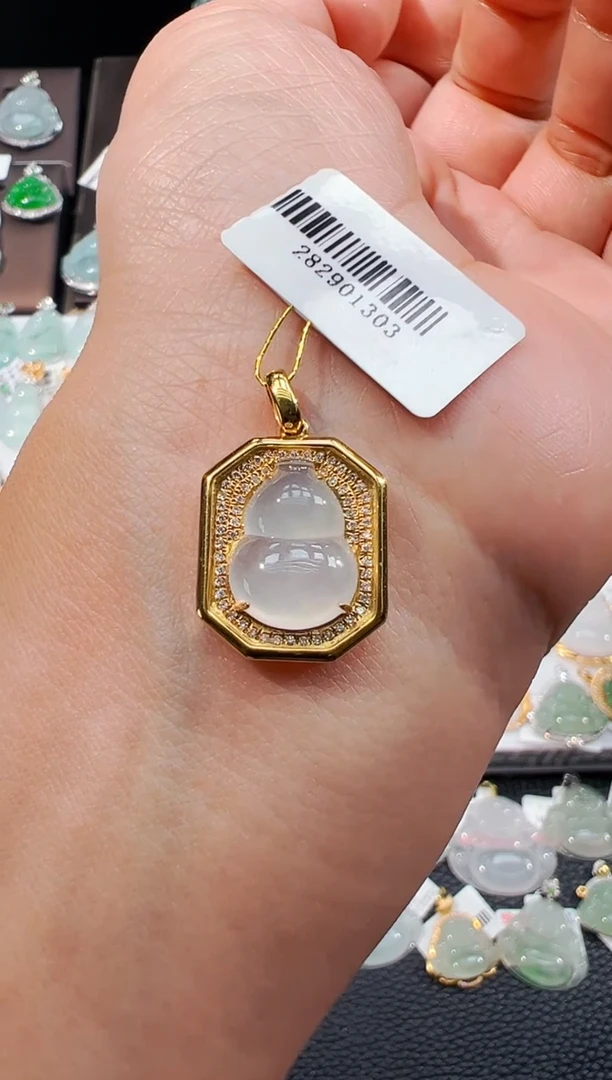 吊坠(不含链)18K金镶嵌翡翠葫芦吊坠1303