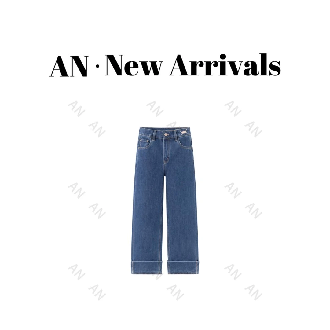 C02052春季新款复古显瘦小个子百搭粉标高腰直筒牛仔裤