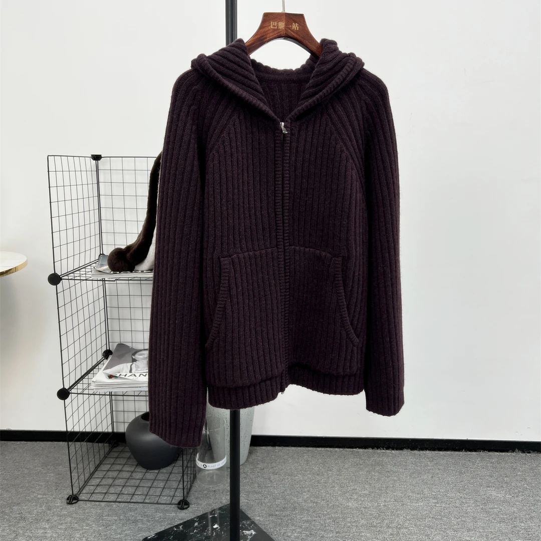 巴黎一站 意大利系列！《一见钟情》花纱羊毛 连帽拉链针织外套女